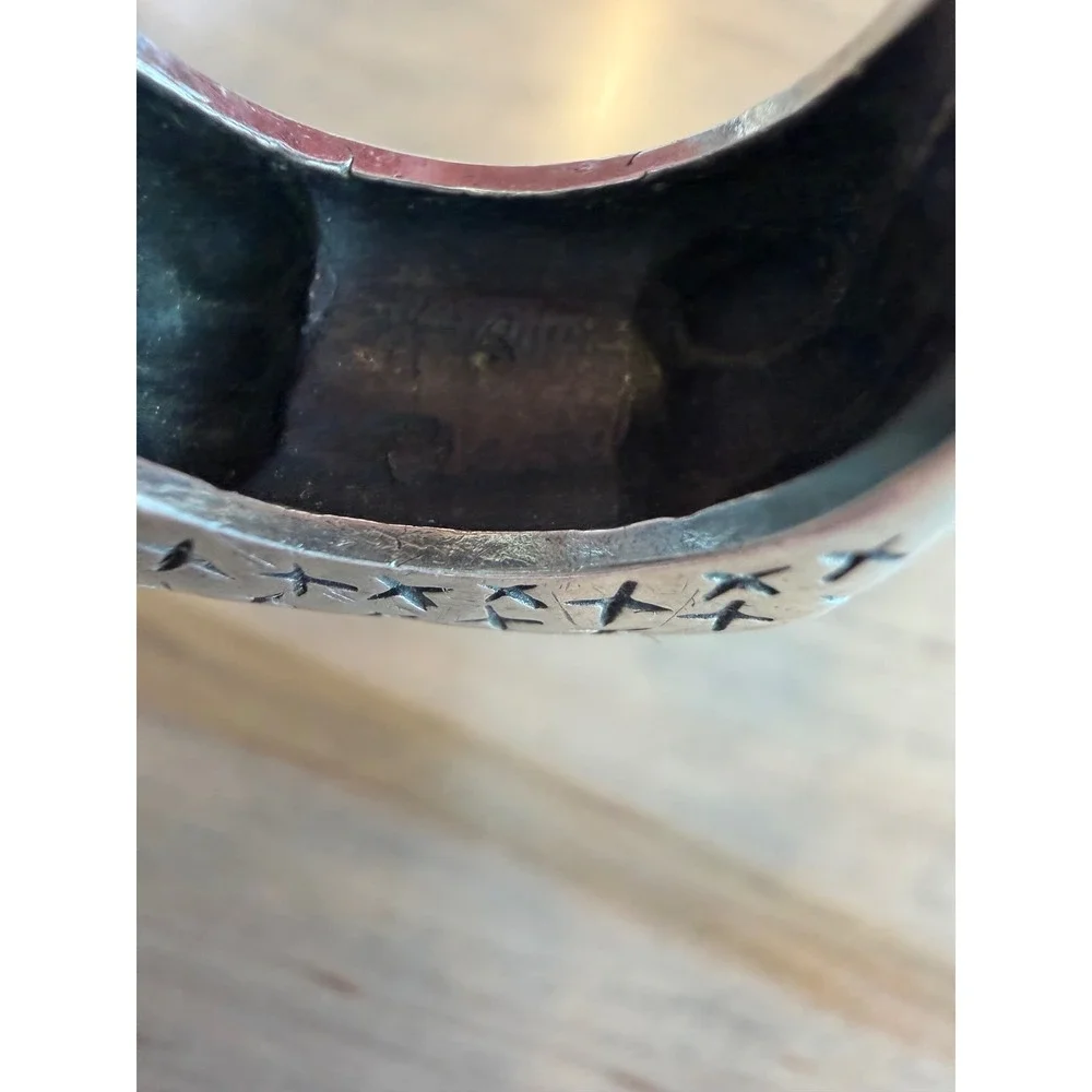 Dian Malouf‎ Sterling Silver Ring Womens Size 7 Silver Etched Star Wide Band